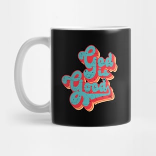 God is good, with colorful distressed retro text Mug